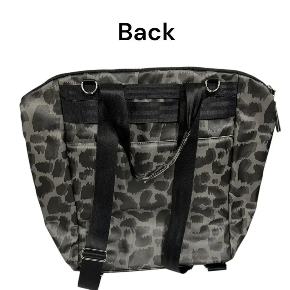 Petunia Pickle Bottom Cinch Convertible Leopard Grey Black Diaper Bag Backpack